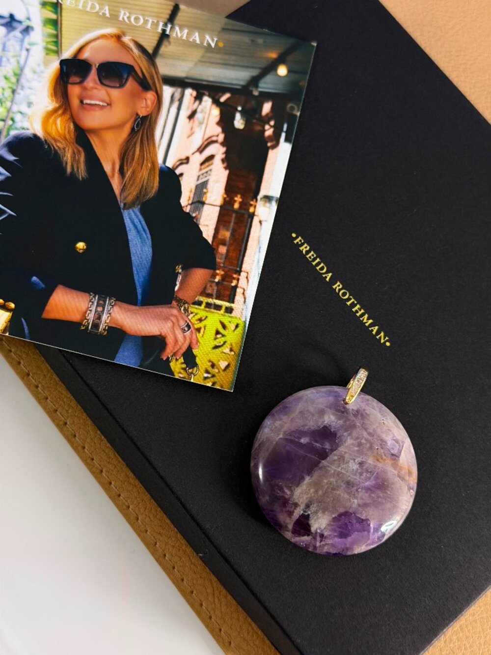 FREIDA ROTHMAN VAULT - Round Purple Agate Stones Pendant